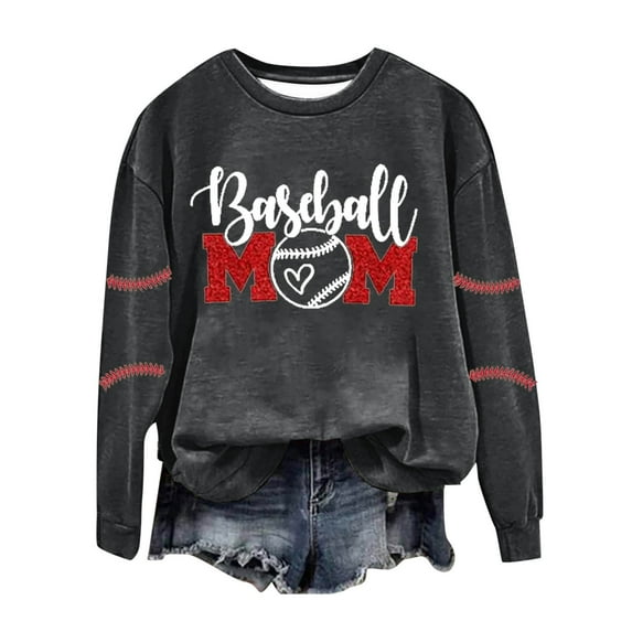 Clearance Sales Today Deals Prime Oversized Sweatshirt for Women Women's Baseball Printed Crew Neck Multi Color Multi Size Crew Neck Hoodless Long Sleeve Sweatshirt
