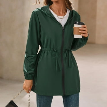 Clearance Sales Today Deals Prime Plus Size Coat Women's Hooded Long Raincoat Outdoor Active Windbreaker Zip Up Lightweight Rain Jackets With Pockets