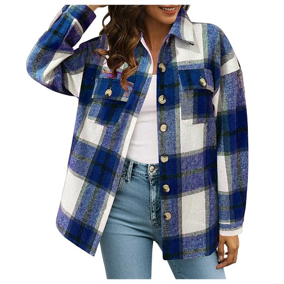 Clearance Sales Today Deals Prime Thermal Underwear Top Women's Light Weight Thin Jacket Shirts Long Sleeve Button Down Chest Pocketed Shirts Coats Shacket