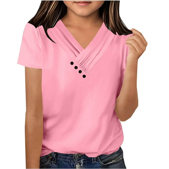 Today Prime Trendy Kid Shirt Kids V Neck T Shirts Comfortable Loose T-shirt Short Sleeve Blouse Casual Solid Color Tops