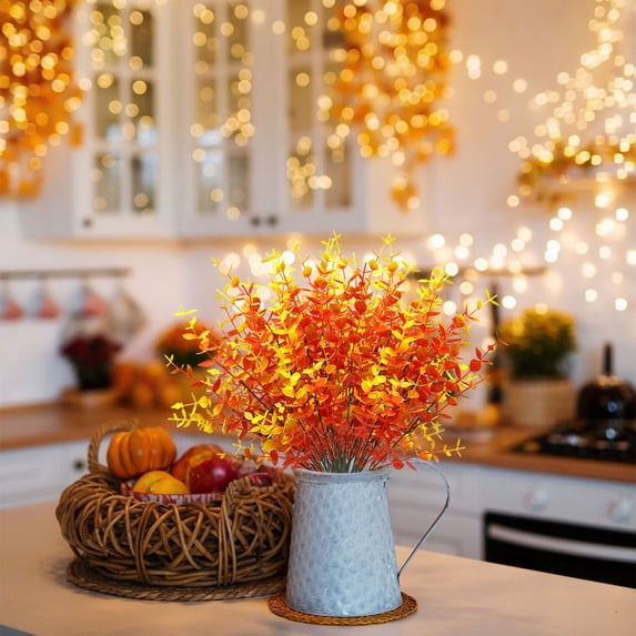 Clearance Under $3 Artificial Fall Eucalyptus 7-Fork Sunset Eucalyptus For Living Room Vase Filler,Plastic (F) (1Pc)