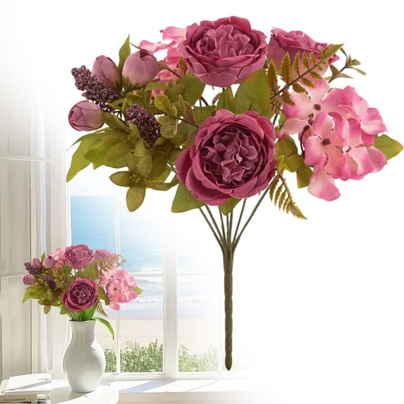 Clearance Under $3 Artificial Peony 7-Fork Peony Spray For Living Room Vase Filler,Plastic (H) (1Pc)