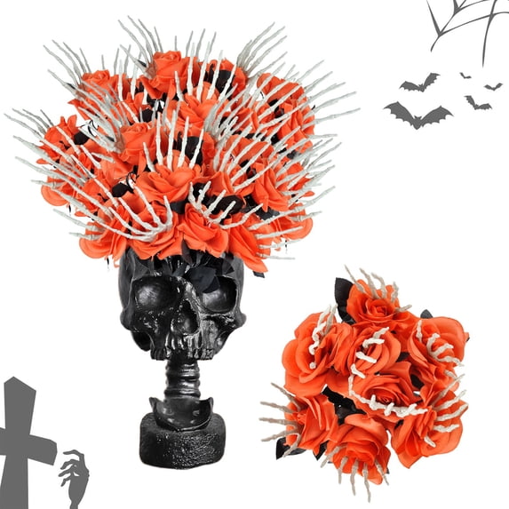 Clearance Under $3 Artificial Skeleton Hand Rose Pick Skeleton Hand Rose Pick For Halloween Mantel Decor,Plastic Orange (1Pc)