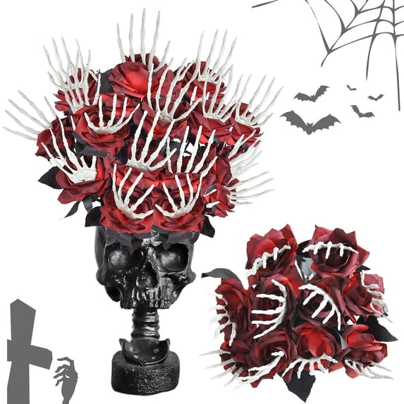 Clearance Under $3 Artificial Skeleton Hand Rose Pick Skeleton Hand Rose Pick For Halloween Mantel Decor,Plastic Red (1Pc)