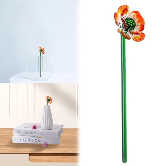 Clearance Under $5 Artificial Glass Flower Glazed Glass Flower For Desk Zen Decor,Glass Green (1Pc)