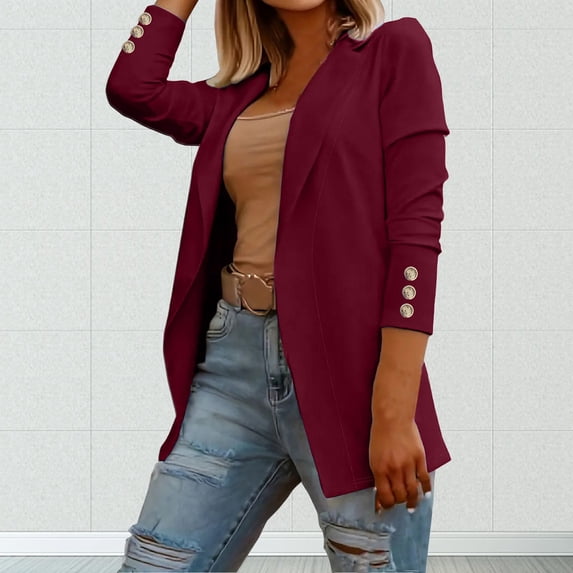 Clearance Sales Today Deals Prime Women's Blazers & Suit Jackets Women's Autumn Solid Color Flip Tie Button Long Sleeved Suit Jacket