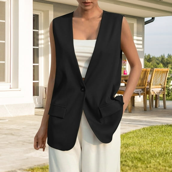 Clearance Sales Today Deals Prime Women's Blazers & Suit Jackets Women's Sleeveless Short Sleeve Work Waistcoat Slim Elegant Coat