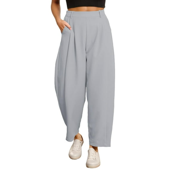 Clothing 2025 Women's Casual Pants Womens Wide Leg Barrel Pants Elastic High Waisted Side Pocket Palazzo Trousers Business Work Casual Pants Women Blendingpants
