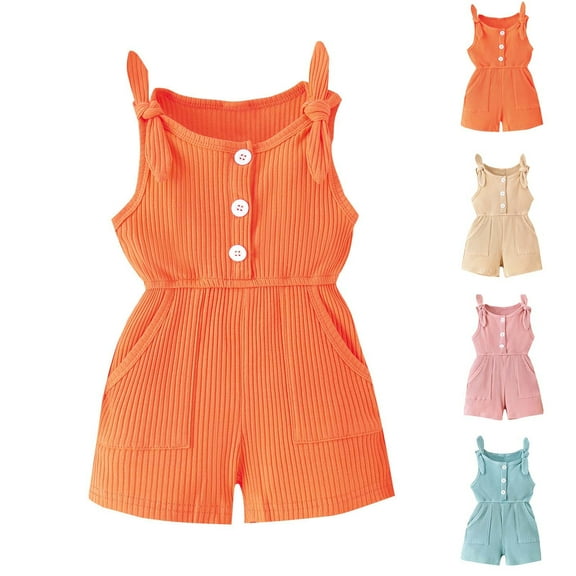 Prime kttectoa Summer Outfits for Girl Toddler Girls Romper with Pocket Spaghetti Straps Short Jumpsuit Tank Playsuit One-Piece Girls Clothes 6M-4T Cyber_Monday