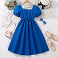 thumbnail image 1 of kttectoa Tunic Retro Long Dresses Swing Sundress Dresses Square Neckline Solid Puff Sleeve Dress for Kids Delightful Dresses for Home Party 8-12Y, 1 of 9