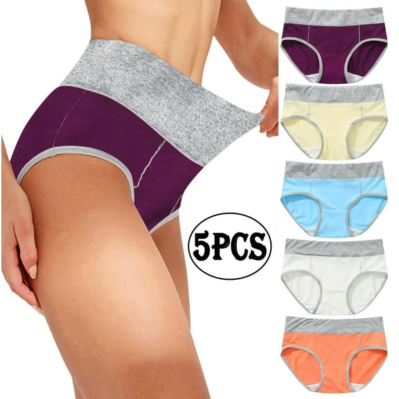 Joau 5 Pack Cotton Bikini Underwear for Women High Waist Panties Full Coverage Briefs Soft Strech Ladies Breathable Panties, Available in Plus Size
