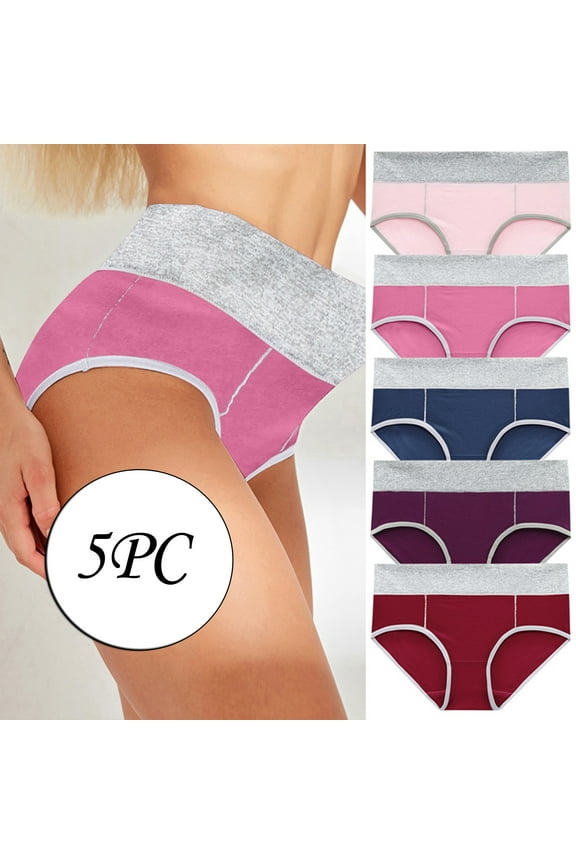 5 Pack Cotton Bikini Underwear for Women High Waist Panties Full Coverage Briefs Soft Strech Ladies Breathable Panties, Available in Plus Size