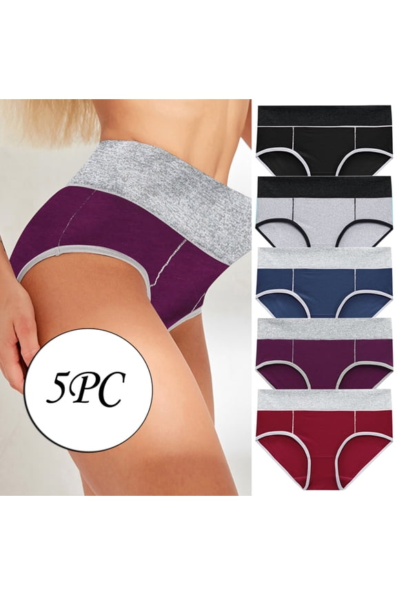 5 Pack Cotton Bikini Underwear for Women High Waist Panties Full Coverage Briefs Soft Strech Ladies Breathable Panties, Available in Plus Size