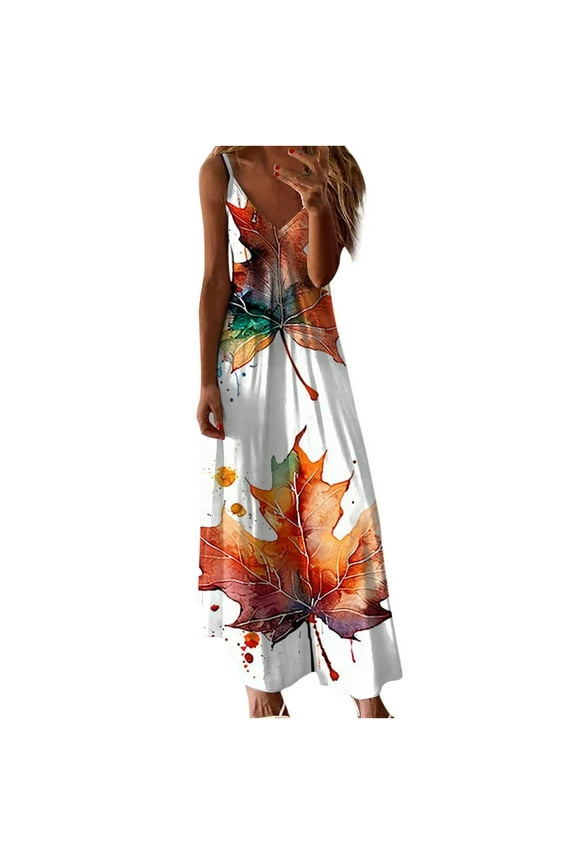Womens Vintage Printed Sleeveless Baggy Maxi Dress Summer Casual V Neck Loose Flowy Long Dress Evening Party Holiday Beach Sundress