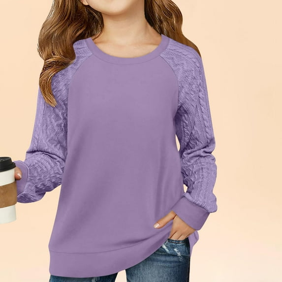 Today Long Sleeve Kids Shirts Girls Solid Color Tops Round Neck Blouse Casual Loose Tops Tshirt for Kids Girls