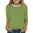 thumbnail image 1 of Shirts for Girls Teens Cute Girls Round Neck Blouse Girls Three Quarter Sleeve Top Striped Shirt Y2k Top for Girls 7-8, 1 of 5