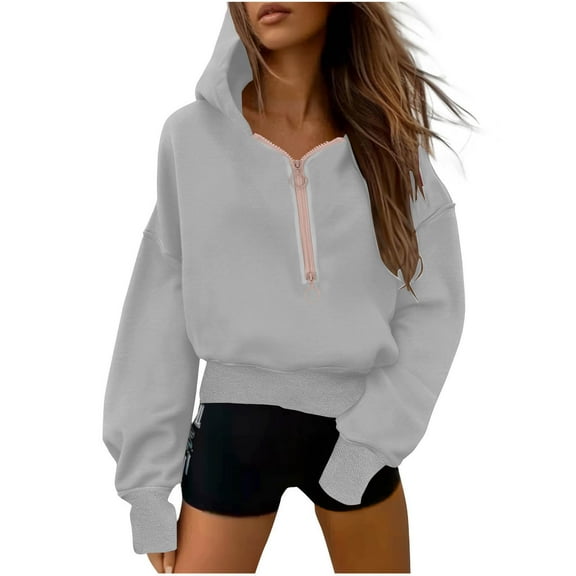 Turilly Fashion Women's Casual Comfortable Long Sleeve Half Zipper Pocket Blouse Top Hooded Sweatshirts