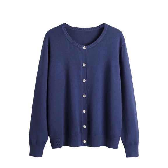 Turilly Womens Solid Round Neck Sweater Jacket Cardigan Round Neck Sweater