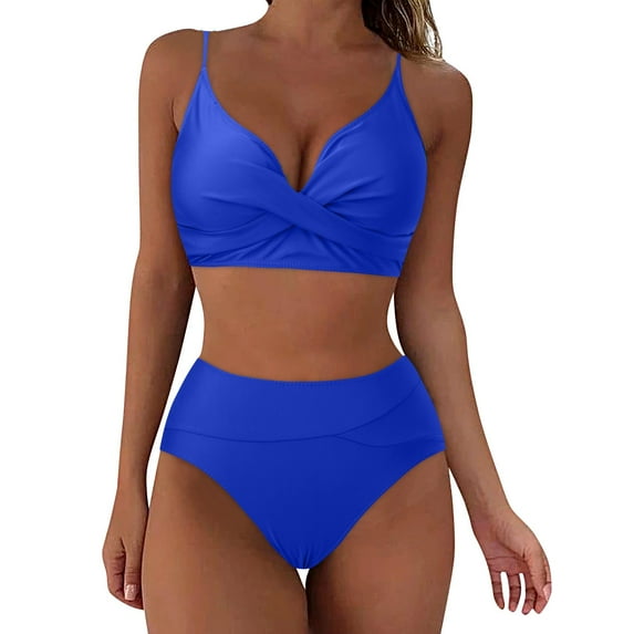 Clearance Sales Swimwears Tankinis Set Summer Saving Two Piece Swimsuits Women Vintage Front Two Ruched Swimwears Bathing Suit Tie String Thong Bikini Set for Women