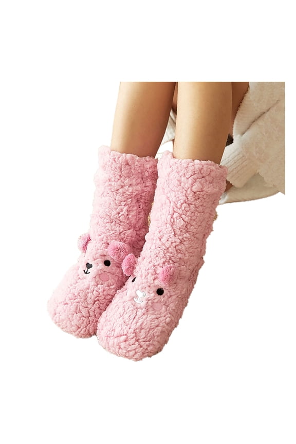 UHGANN Slipper Socks for Women with Gripper - Winter Non Slip Thick Fuzzy Socks - Warm Cozy Christmas Gift