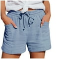 thumbnail image 1 of Clearance Sales Women Casual Shorts Summer Cotton Linen Shorts 2024 Trendy Drawstring Elastic Waist Lightweight Bermuda Shorts with Pockets, 1 of 9