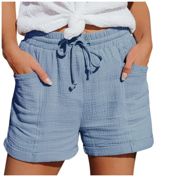 Clearance Sales Women Casual Shorts Summer Cotton Linen Shorts 2024 Trendy Drawstring Elastic Waist Lightweight Bermuda Shorts with Pockets