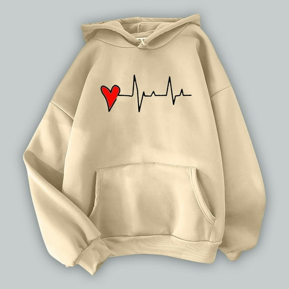 Clearance Sales Women Hoodies Women'S Love Heart Printed Hoodie With Large Pocket Drawstring Top Hoodie