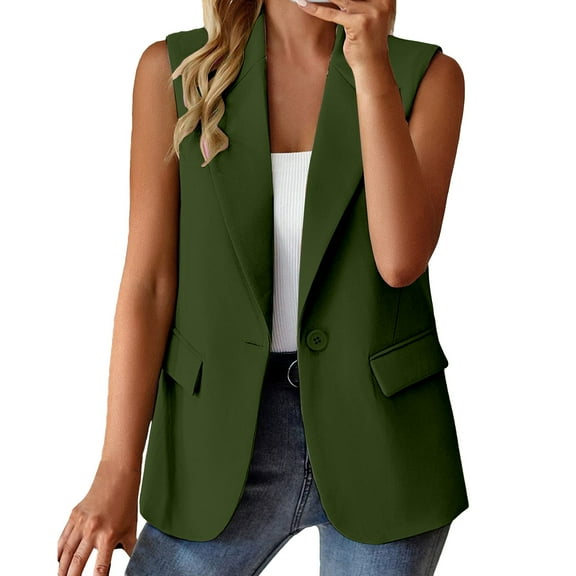 Clearance Sales Women's Blazers & Suit Jackets Women's Sleeveless Coat Solid Color Cardigan Suit Casual Lapel Cardigan Jacket With Pockets