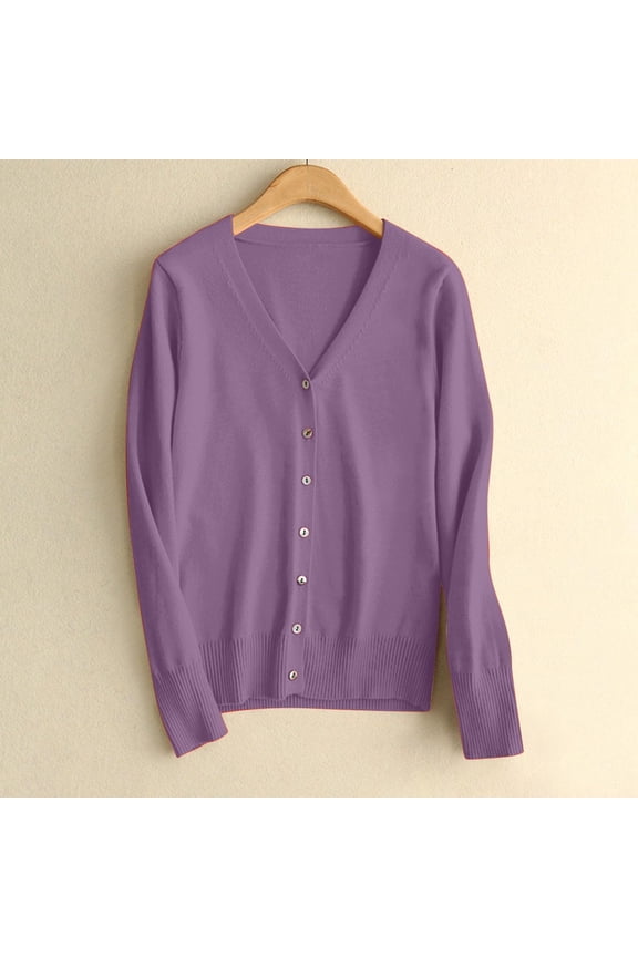 Clearance Sales Women's Cardigan Womens Solid Button Down Long Sleeve Classic V Neck Knit Cardigan Sweater
