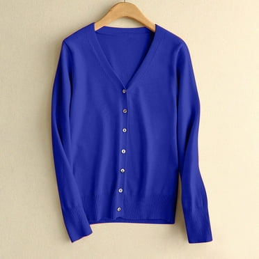 Clearance Sales Women's Cardigan Womens Solid Button Down Long Sleeve Classic V Neck Knit Cardigan Sweater