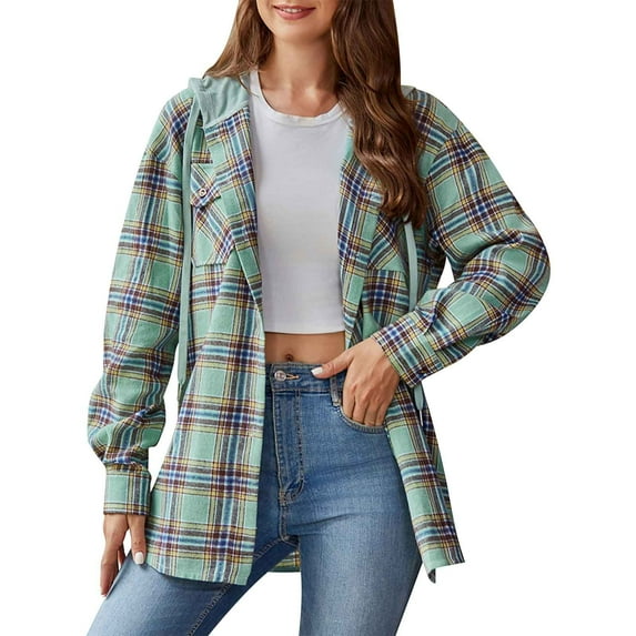 Clothing 2025 Women's Casual Long Sleeve Button Down Loose Lightweight Shacket Shirt Jacket Coat Outerwear with Pockets Women's Casual Plaid Button Down Long Sleeve Jackets Outerwear