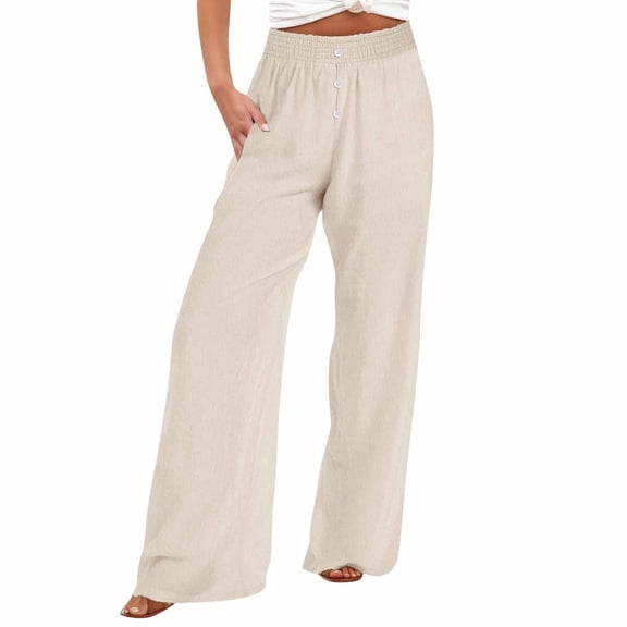 Clothing 2025 Women's Casual Pants Women Linen Palazzo Pants Wide Leg High Waist Summer Casual Boho Trousers Travel Vacation Outfits Women Blendingpants