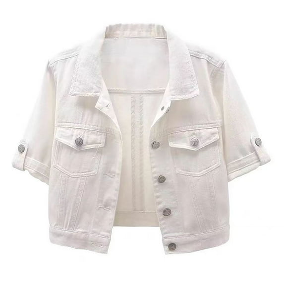 Clearance Sales Women's Denim Jackets Women's 3/4 Sleeve Colored Cropped Denim Jacket Light Wash Short Jean Jacket Trucker Coat