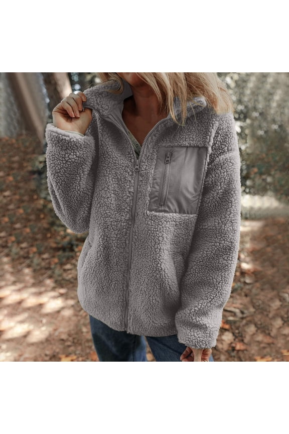 Clearance Sales Women's Fleece Jackets & Coats Womens Fuzzy Zip Up Jacket Jacket Jacket Casual Warm Jackets Teddy Coat With Pockets