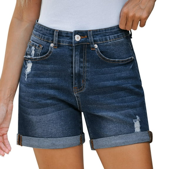 Clothing 2025 Women's Jeans Women's Denim Shorts High Waisted Ripped Stretchy Denim Hot Short Distressed Hem Jeans Shorts with Pockets Ladies Jeans