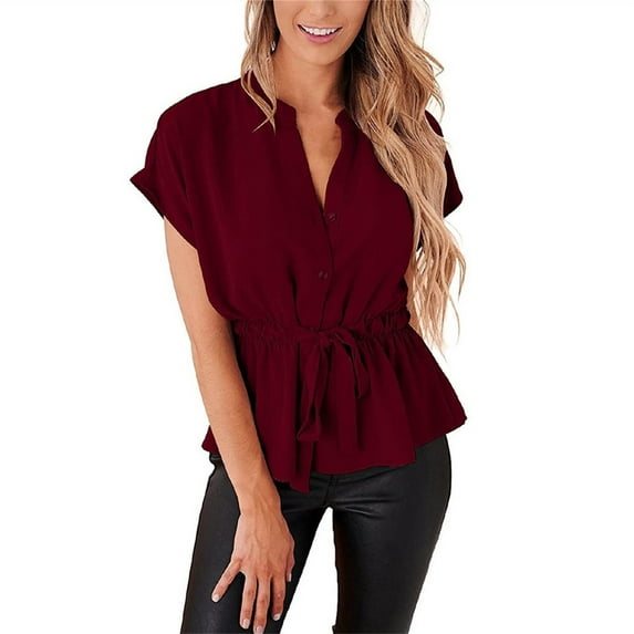 Clothing 2025 Womens Casual Short Sleeve Button Down Shirts Summer Plain Top Blouses with Pockets Womens Short Sleeve Button Down Shirts Official Collar Blouse Basic Simple Dress Shirt