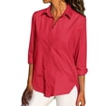 thumbnail image 1 of Clothing 2025 Womens Casual Short Sleeve Button Down Shirts Summer Plain Top Blouses with Pockets Womens Short Sleeve Button Down Shirts Official Collar Blouse Basic Simple Dress Shirt, 1 of 6