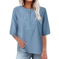 thumbnail image 1 of Clothing 2025 Womens Casual Short Sleeve Button Down Shirts Summer Plain Top Blouses with Pockets Womens Short Sleeve Button Down Shirts Official Collar Blouse Basic Simple Dress Shirt, 1 of 4