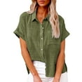 thumbnail image 1 of Clothing 2025 Womens Casual Short Sleeve Button Down Shirts Summer Plain Top Blouses with Pockets Womens Short Sleeve Button Down Shirts Official Collar Blouse Basic Simple Dress Shirt, 1 of 6