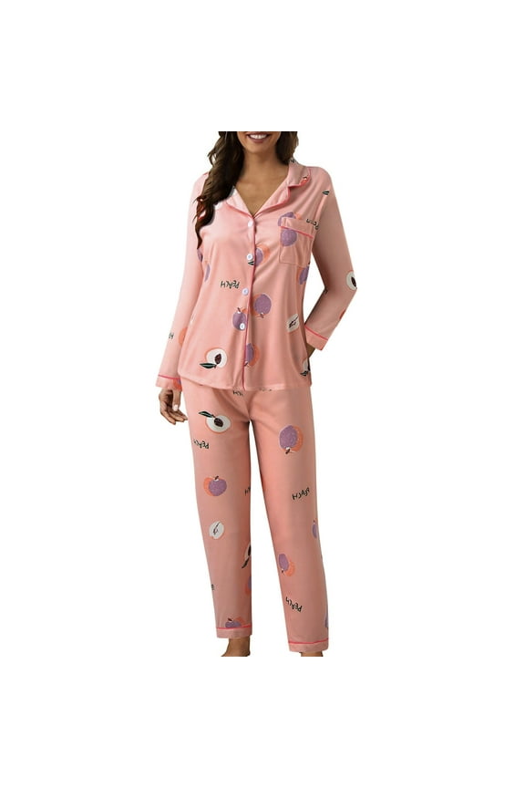 Womens Pajama Sets 2 Piece Long Sleeve Sleepwear Soft Button Down Pjs Lounge Set