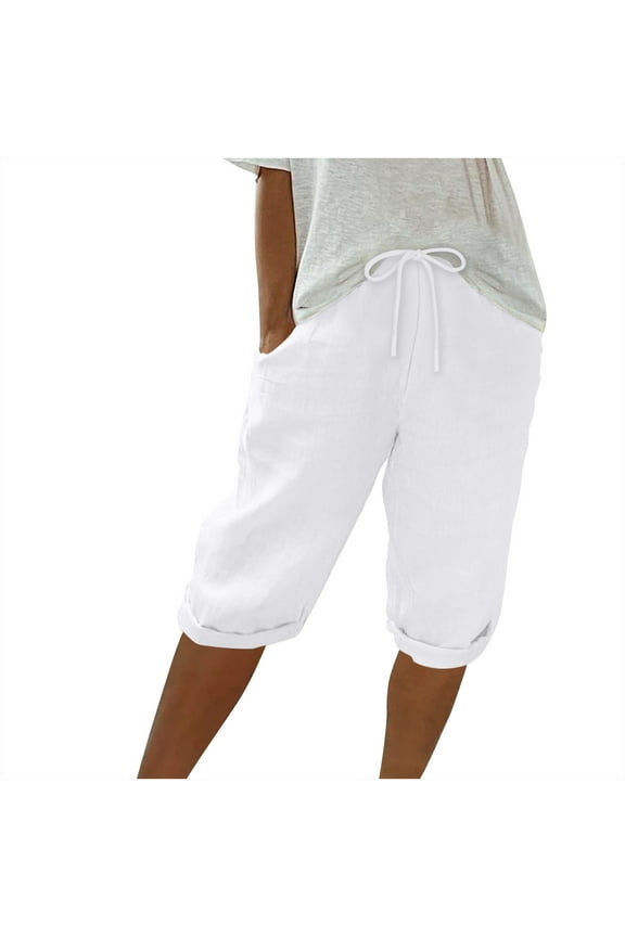 Clearance Sales Womens Pants Elasticated Plus Size Slacks Slim Fit Wide Leg Trousers Loose Pockets Shorts Oversized Straight Leg Slacks Solid Color Trousers Casual Drawstring Shorts