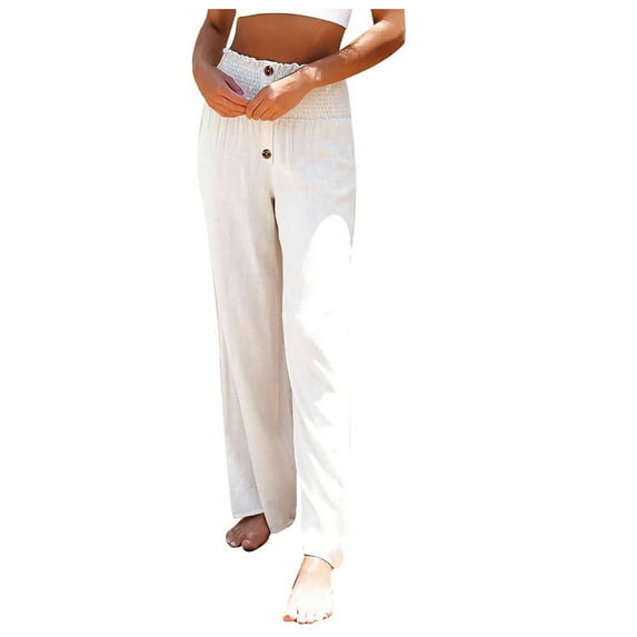 Clearance Sales Womens Trousers Straight Leg Slacks Elasticated Pants Button Trousers High Waist Slacks Slim Fit Solid Color Pants Wide Leg Trousers Pleated Slacks Plus Size Trousers