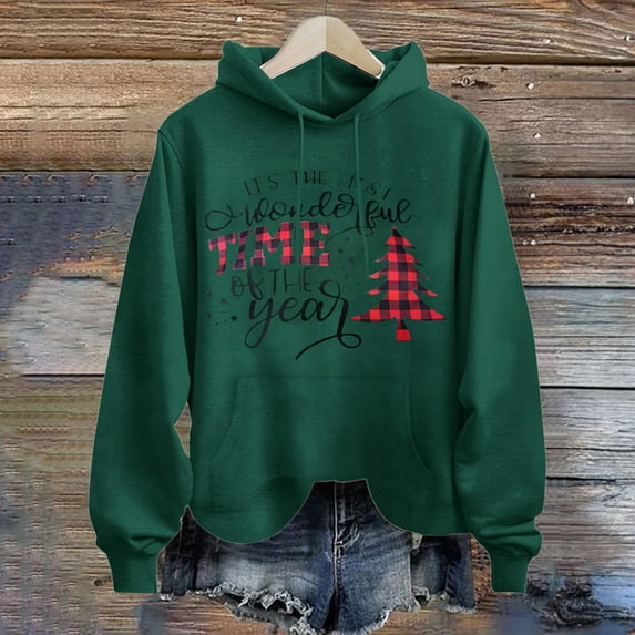 Clearance Sales Zip up Hoodie Women Women's IT'S THE MOST Wonderful TIME Of THE Year Letter Print Fashion Casual Long Sleeve Hoodie Top Sweatshirt With Pockets