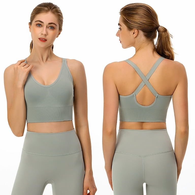 Clearance Sales! Zpanxa Bras for Women Yoga Solid Sleeveless Cold Shoulder  Casual Tanks Blouse Tops Intimates Womens Bras Sports Bra Green M 