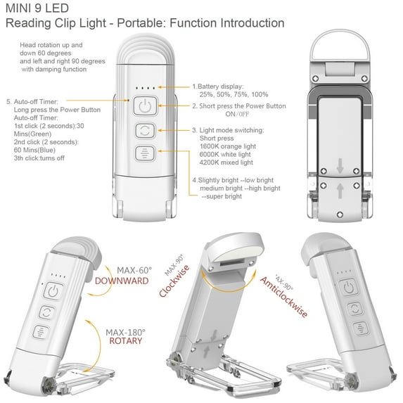 karymi 1st Day of School Sign USB Clip Lamp Foldable Reading Lamp Student Eye Protection Lamp Desk Lamp Card Lamp Portable Night Reading Lamp Timing