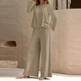thumbnail image 1 of kttectoa Outfits for Women Cotton Casual Outfits Trendy Fall Winter Outfits for Women Solid Long Sleeve Crew Neck Pullover Tops and Wide Leg Pants 2 Piece Outfits for Women, 1 of 5