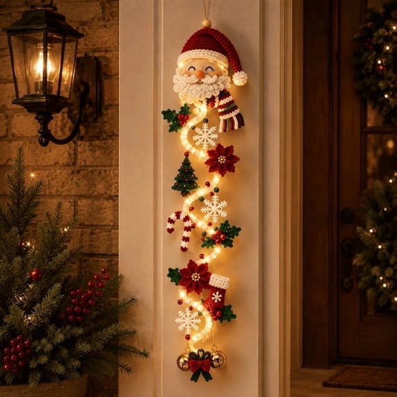 Clearance!Santa Claus Glowing Christmas Door Hanger, Warm Lighted Vertical Holiday Hanging Decor with Festive Accents for Front Door Side, Entryway and Wall