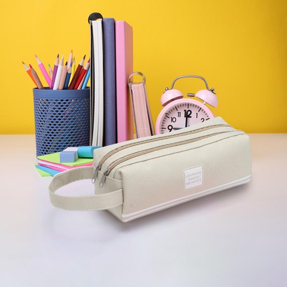 Clearance Save Pencil Pouch, Double-layer Cloth Pencil Case Large Capacity Double-pull Pencil Case Students Portable Zipper Portable Pencil Case