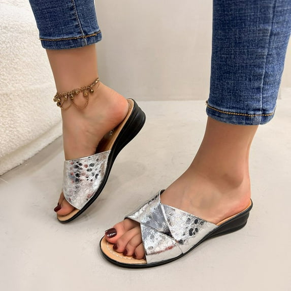 Clearance Save Women’s Sandals, Xunlbb Women's Fashion Casual Spring New Beach Fish Mouth Thick Bottom Wedge Heel Slippers(Silver,Size:41)