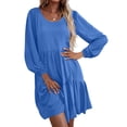 thumbnail image 1 of Clearance Savings Long Sleeves Dresses, Women's Casual Solid Color Round Neck Dress Blue, L, 1 of 6